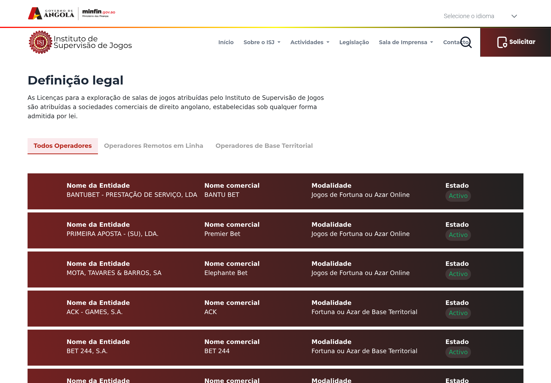 Captura da consulta ao registo de licenciamento do ISJ