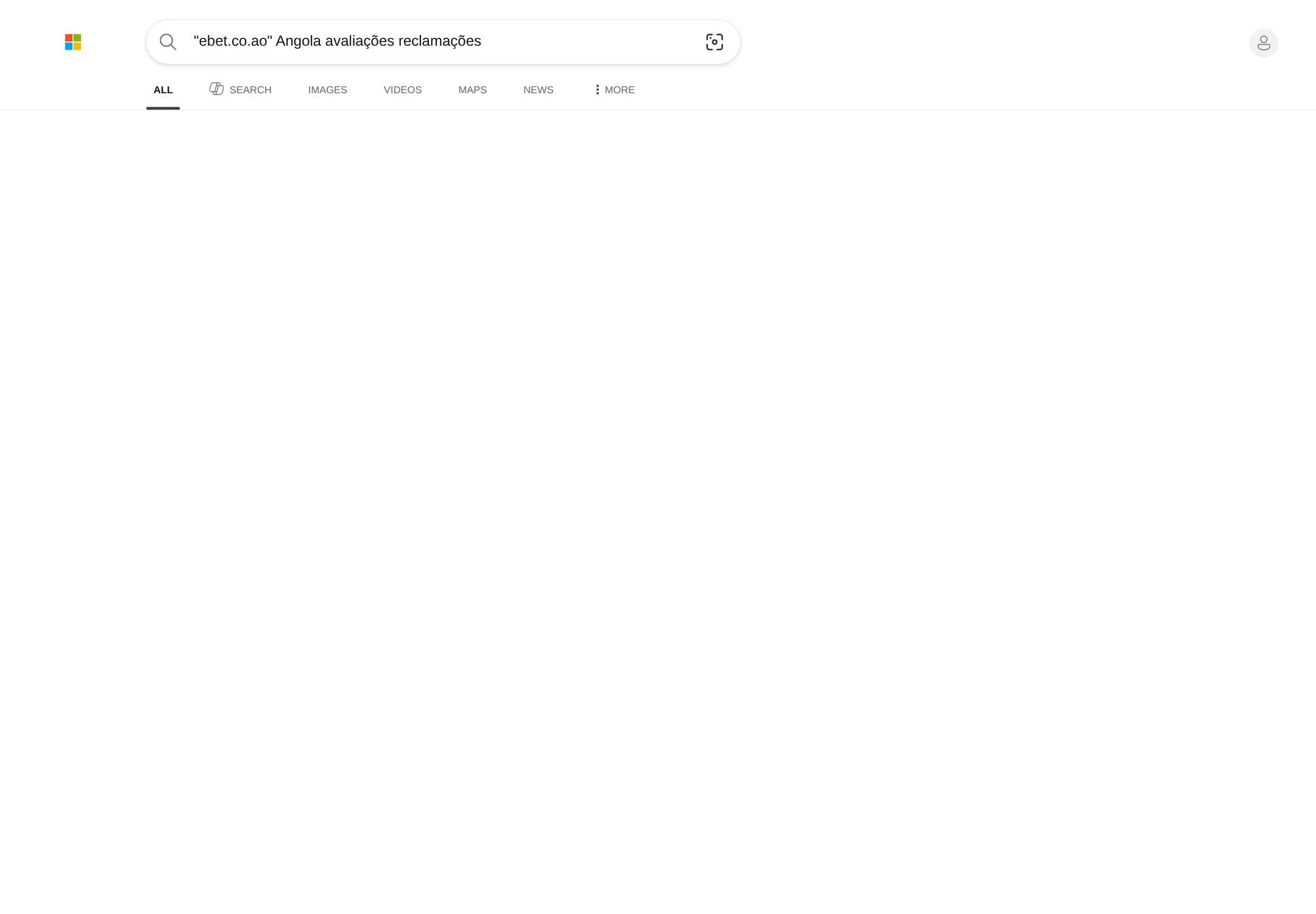 Captura de resultados de pesquisa sobre ebet.co.ao
